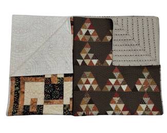 Throw Quilt Machine Stitched Fall Colors Brown Orange