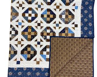 Quilt Machine Stitched Blue Brown White