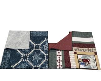 Throw Quilt Machine Stitched Muted Colors Green Blue Winter Scene Snowflakes