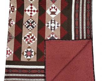 Full Queen Quilt Machine Stitched Red Brown