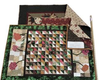 Throw Quilt Machine Stitched Dark Green Burgundy 3 Pcs