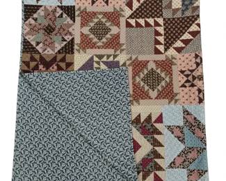 Queen Size Quilt Machine Stitched Blue Mauve