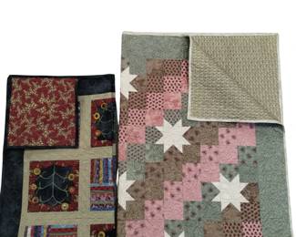 Throw Quilt Machine Stitched Fall Colors Hand Appliques Buttons