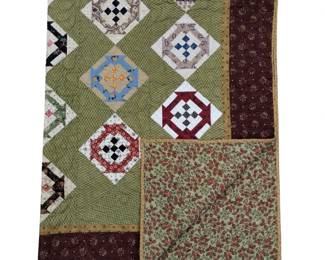 Quilt Machine Stitched Green Gold Reds