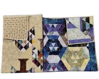 Throw Quilt Machine Stitched Bright Colors Blue Purple Beige