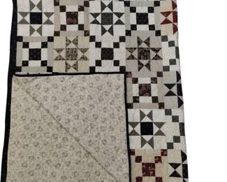 Queen Size Quilt Machine Stitched Burgundy Blue