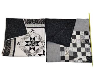 Throw Quilt Machine Stitched Black & White Geometric