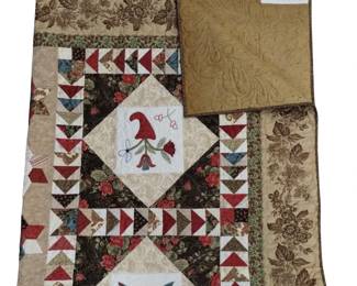 Queen Size Quilt Hand Appliqued Burgundy Green