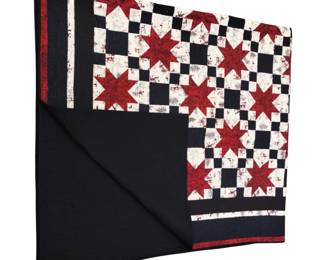 Queen Size Quilt Machine Stitched Black Red White Stars