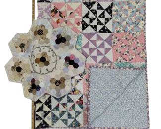 Throw Quilt Machine Stitched Antique Style Pastels Floral + Table Centerpiece