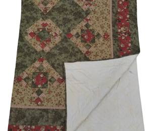 King Size Quilt Hand Stitched Red Green Rose