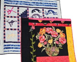 Quilts Machine Stitched Décor Wall Hangings Appliqed Flowers in Vase Quetzalcoatl