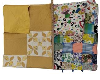 Quilts Machine Stitched Vintage Aged Mustard Yellow Pastels