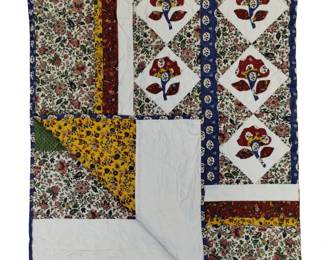 Quilt Machine Stitched Floral Primary Colors
