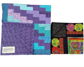 Throw Quilt Machine Stitched Bright Colors Blue Purple Christmas