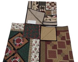 Throw Quilt Machine Stitched Fall Colors 3 Pcs Appliques Flowers