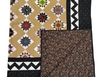 Queen Size Quilt Machine Stitched Fall Colors Gold
