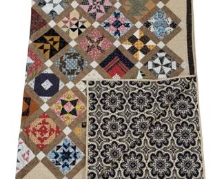 Queen Size Quilt Machine Stitched Tan Colorful