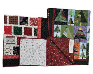 Throw Quilt Machine Stitched Christmas Trees Prints Colorful