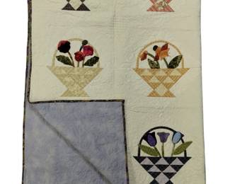 Quilt Hand Appliqued Baskets of Flowers Floral