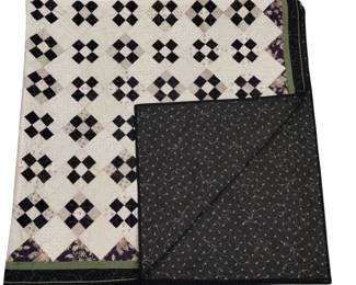 Queen Size Quilt Machine Stitched Black Tan Green