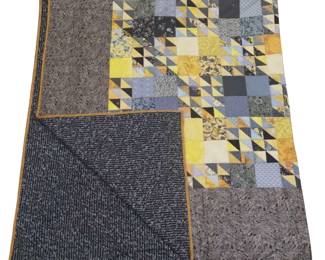 Queen Size Quilt Hand Stitched In The Ditch Seams Blue Yellow