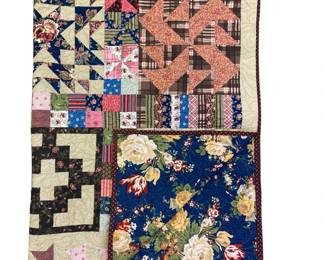 Quilt Machine Stitched Brown Pinks Floral
