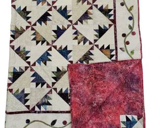 Quilt Hand Appliqued Green Blue Burgundy Floral