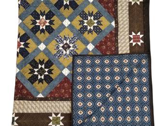 Quilt Machine Stitched Navy Brown Gold