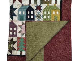 Quilt Machine Stitched Houses Christmas Trees