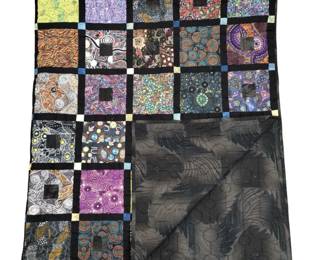 Quilt Machine Stitched Black Vibrant Colors Squares