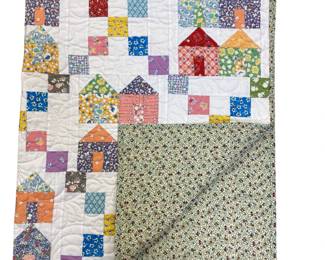 Quilt Machine Stitched Bright Colors Houses