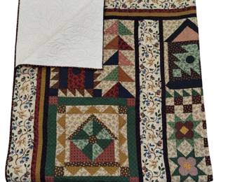 Queen Size Quilt Machine Stitched Birdhouses