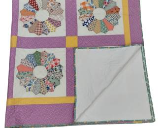 Queen Size Quilt Hand Stitched 1930s 40s Fabric Bright Extra Panel
