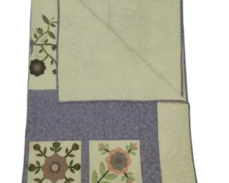 King Size Hand Stitched Applique Quilt Purple Floral