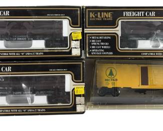 O27 LOT 3 K-Line Train Cars Log Skeleton CP NP + MEC Boxcar