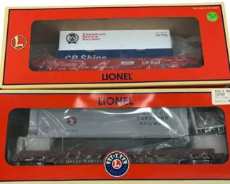 O27 Lionel Train Cars Double Stack 52195 & Flat+Trailer 82842