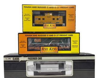 O27 LOT 3 Train Cars Rail King Caboose 7734 Flat 76128 K-Line Baggage