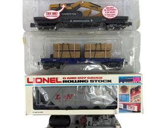 O27 LOT 4 Train Cars Lionel L&N + Construction Back Hoe Machine Lumber