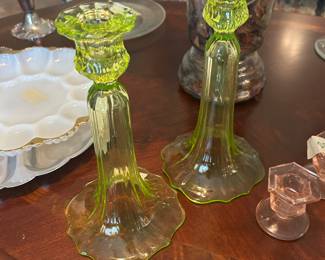 Uranium glass candlesticks 
