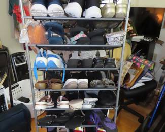 Huge amount of size 7-7.5 ladies shoes, many brand new. Double sided shoe storage rack.