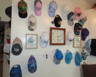 Baseball caps and visors from travel destinations.