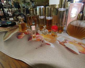 Multiple bottles of perfume.