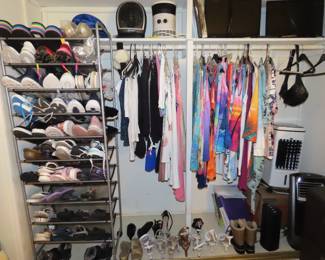 Shoes and fun beach/sun wear. New fans, two small televisions, air purifier.