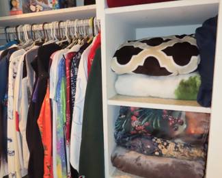 Ladies clothing and blankets.