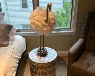 End table with swan lamp