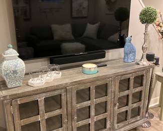 Sony Tv with sono bar 4month old rustic tv cabinet /stereo. Restoration hardware look-alike.