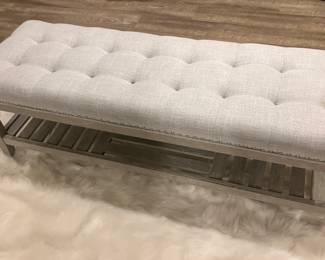 Grey bench with bottom storage