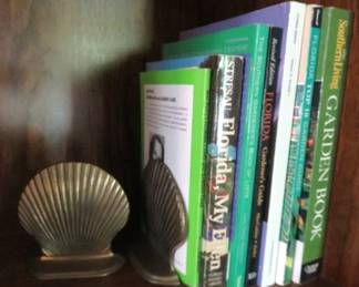 Brass Shell Bookends, Books on Florida Landscape, Gardening