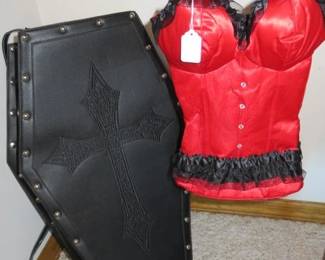 Large Coffin Backpack, Red Corset Handbag Purse
